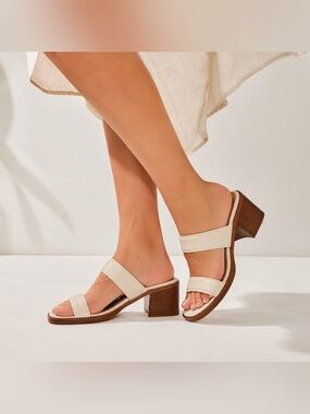 Madewell The Saige Double-Strap Leather Sandals Block Wooden Heel Mule SZ 9